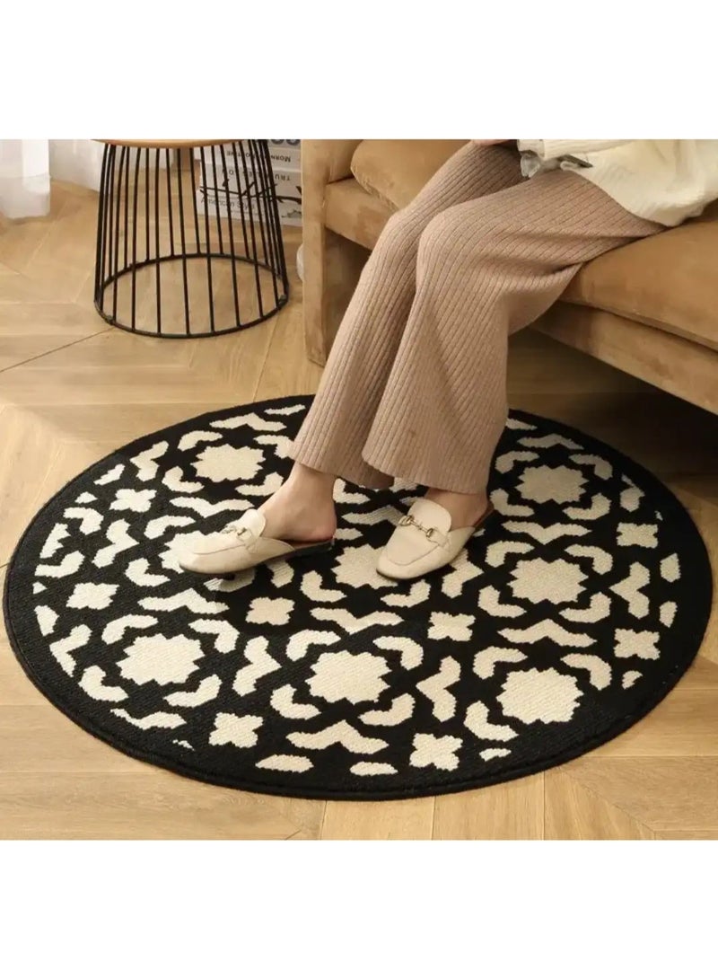 1pc French-Style Round Decorative Rug, 100*100cm, Vintage Black And White Design, Light Luxury Artistic Geometric Pattern, Enhances Home Style, Comfortable Underfoot, Slip-Resistant And Durable - Image 1